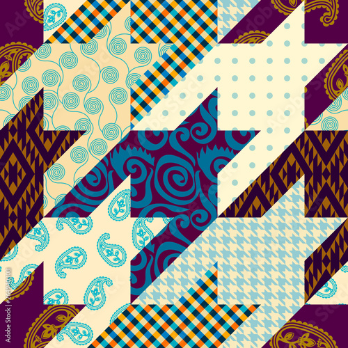 Patchwork textile pattern. Seamless quilting design background.