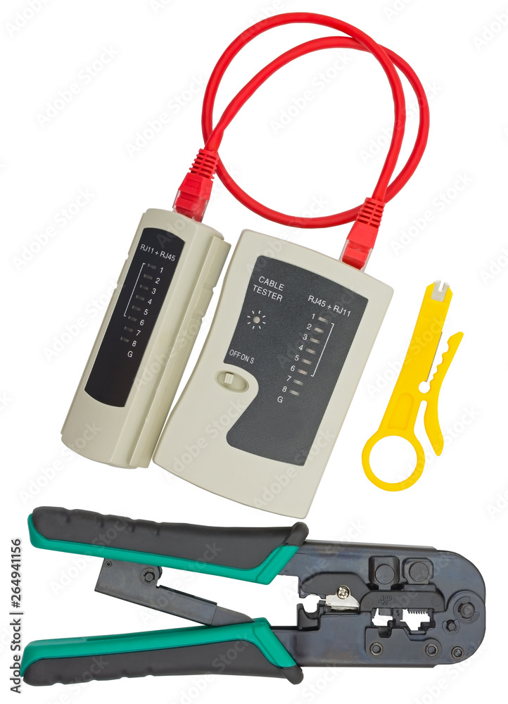 Network tester and crimping tool with RJ45 connector Network tester and crimping tool with RJ45 connector
