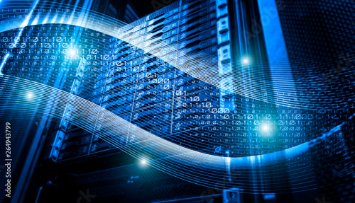 Binary code data flow inside server array