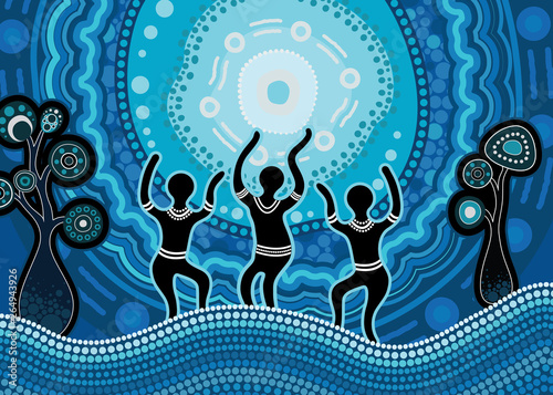 Illustration based on aboriginal style of landscape background.