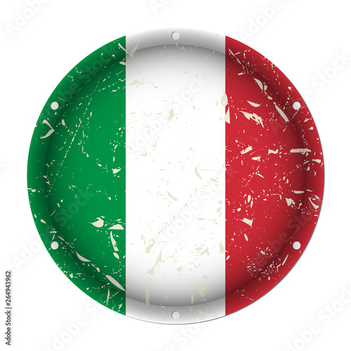 Italy - round metal scratched flag, screw holes