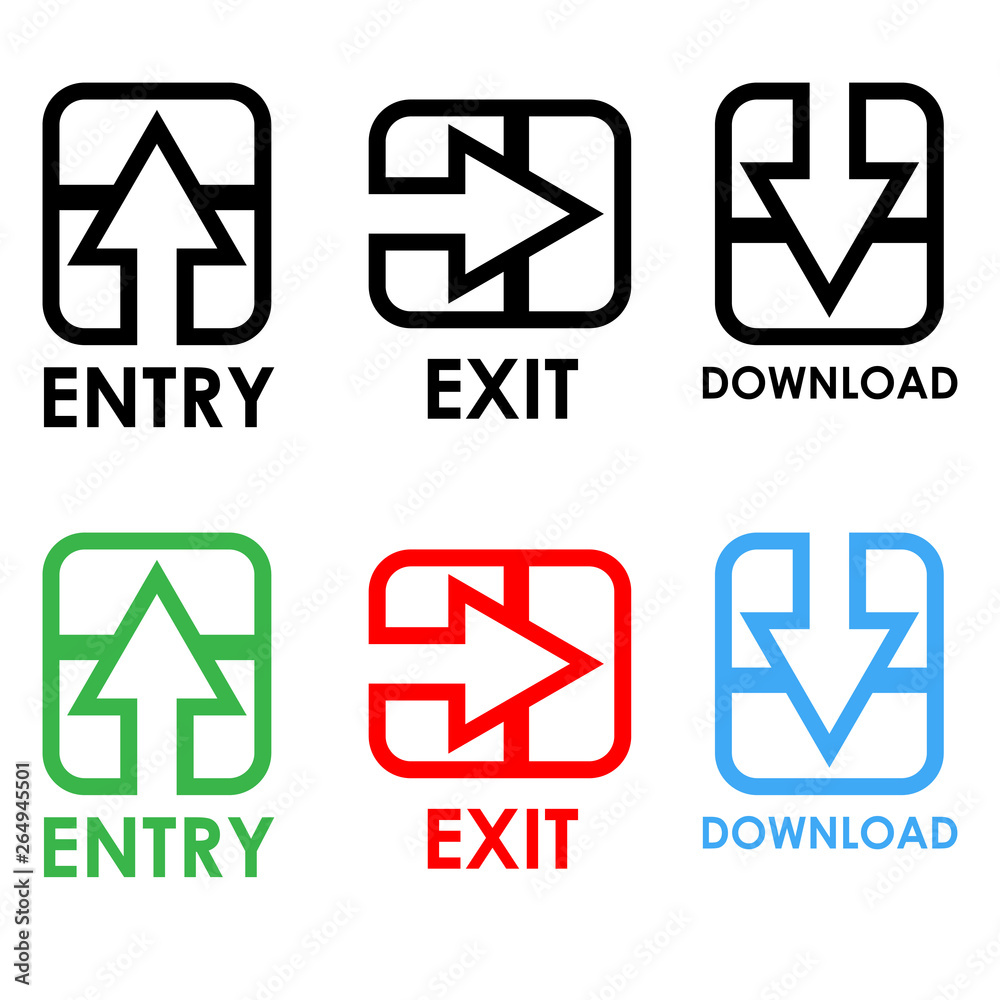Entry, download and exit vector icons. Flat design Entry, download and exit vector icons. Flat design