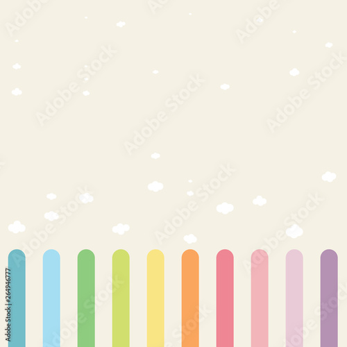 little white clouds float freely from colorful tabs. pastel and rainbow color concept. horizontal seamless pattern and copy space design. vector illustration.