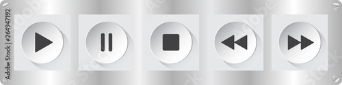 white, black music control buttons with screws