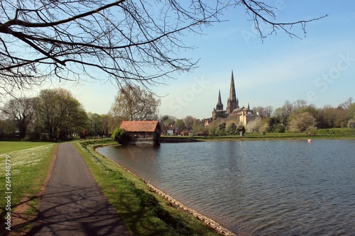 Lichfield Cathedral, as seen from Stowe Pool, Staffordshire. photo