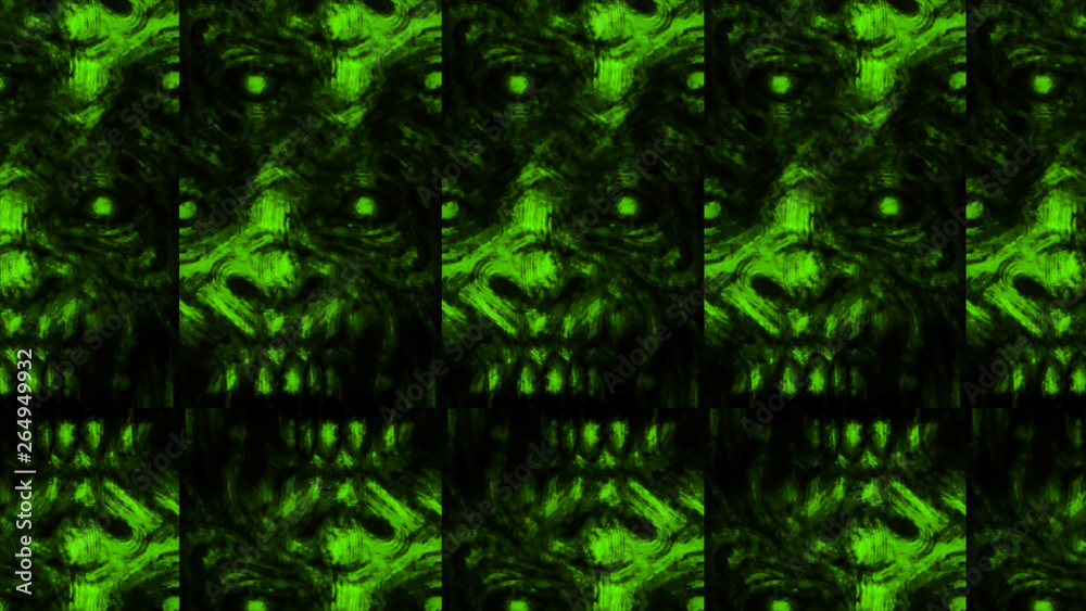 Fototapeta premium Scary zombie face pattern on black background.