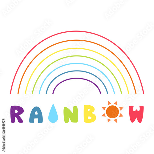 rainbow color lines and its letters which raindrop and sun are meant to be i and o, respectively. colorful concept. vector illustration.