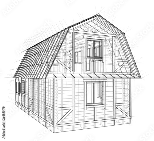 House sketch. Vector rendering of 3d