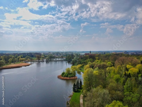 Aerial view of the pond in Nesvizh Park  Minsk Region  Belarus