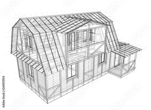 House sketch. Vector rendering of 3d