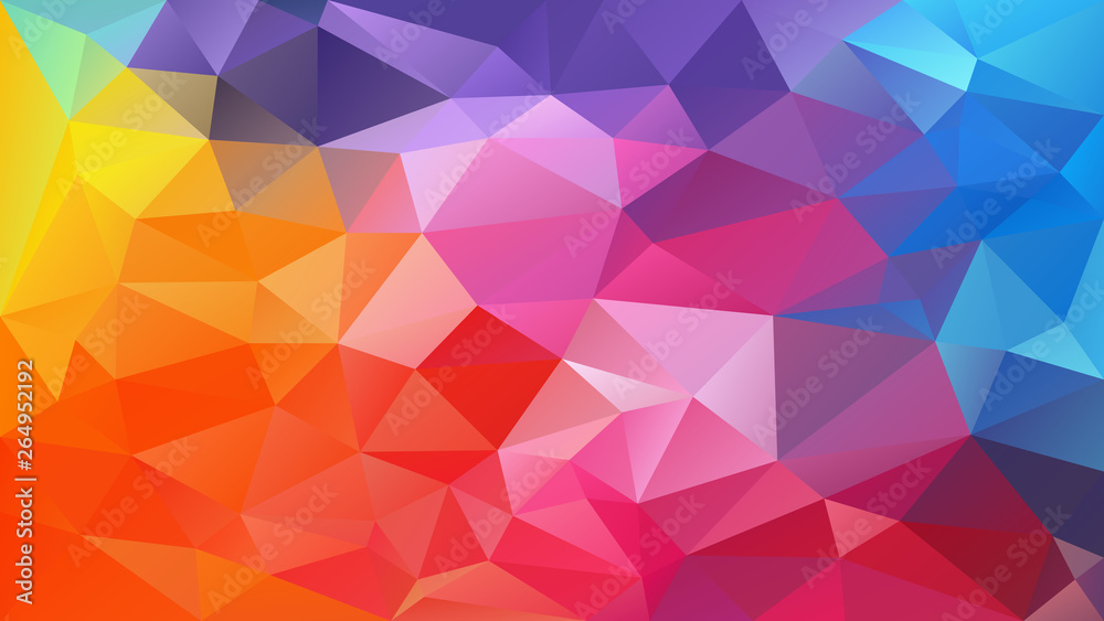 vector abstract irregular polygon background - triangle low poly pattern -  full spectrum multi color rainbow theory - yellow, pink, magenta, purple,  blue, green, orange Stock Vector