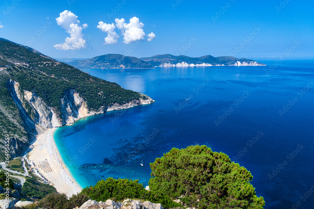 aerial view of the famous Myrtos beach on Kefalonia, Greece