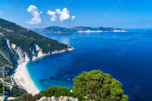 aerial view of the famous Myrtos beach on Kefalonia, Greece