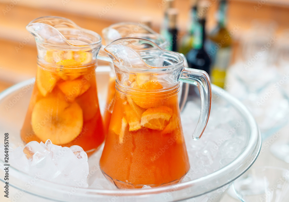 Jugs of lemonade in the ice. Jugs of lemonade in the ice.