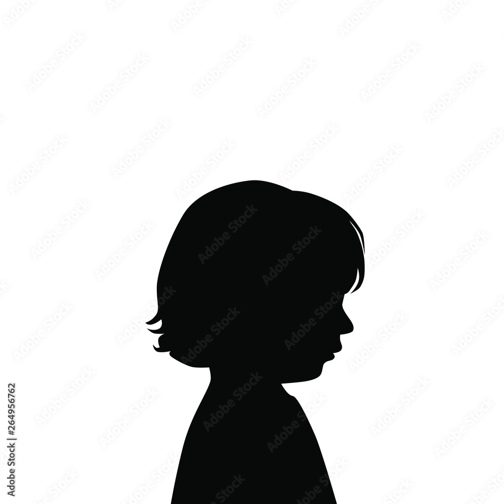 Vector silhouette girl head, profile, black color, isolated on white background