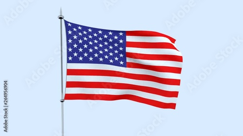 Flag of the country   United States  flutters against the blue sky. 3D rendering
