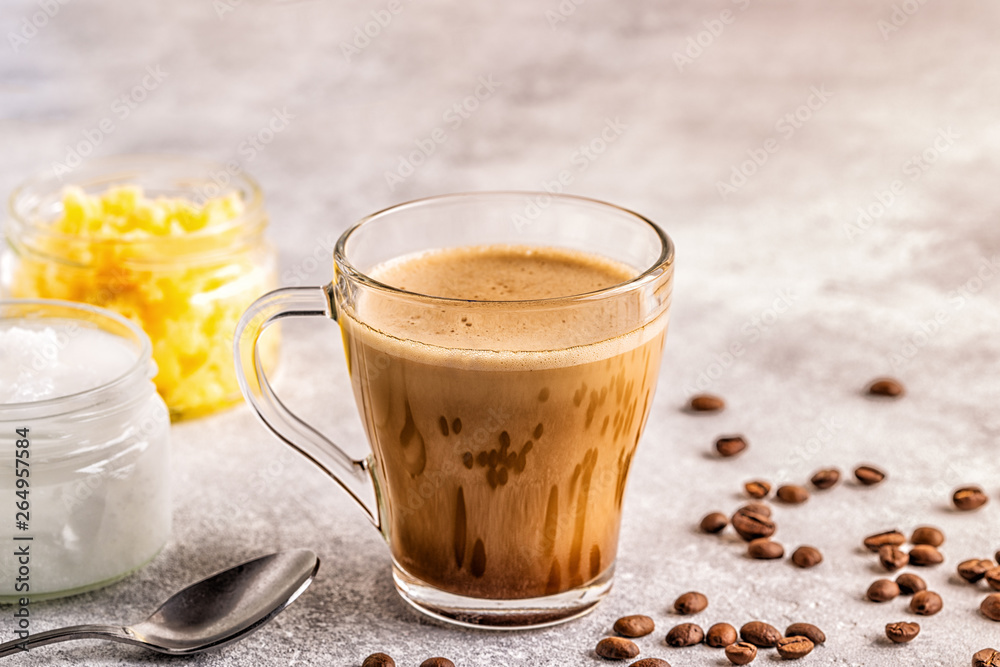 Coffee blended with ghee butter and MCT coconut oil. Coffee blended with ghee butter and MCT coconut oil.