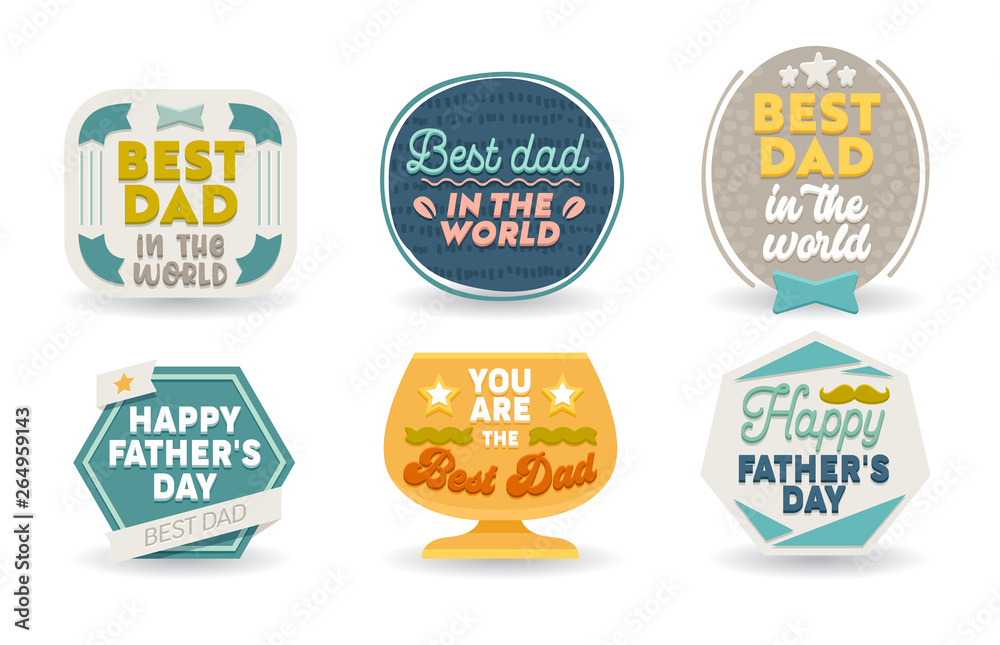 Happy Fathers Day Set of Emblems, Labels, Icons and Signs with Typography for Greeting Cards, Banners, T-shirt or Logo Design