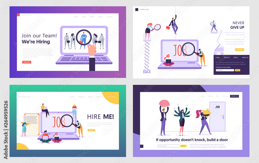 Job Seekers Searching Work Website Landing Page Templates Set. People Hiring Vocation in Internet, Waiting Audience Interview, Working Opportunity. Web Page. ,Cartoon Flat Vector Illustration, Banner Job Seekers Searching Work Website Landing Page Templates Set. People Hiring Vocation in Internet, Waiting Audience Interview, Working Opportunity. Web Page. ,Cartoon Flat Vector Illustration, Banner