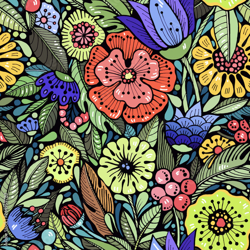 Hand-drawn graphics floral seamless pattern.