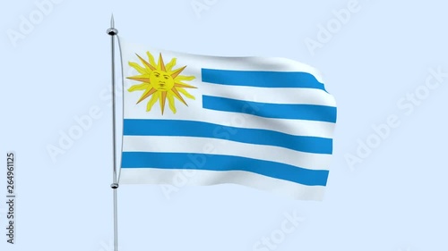 Flag of the country   Uruguay  flutters against the blue sky. 3D rendering