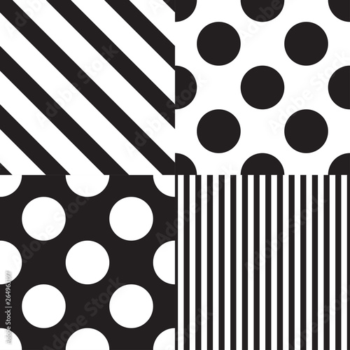 Set of four vector seamless patterns. Black and white colors