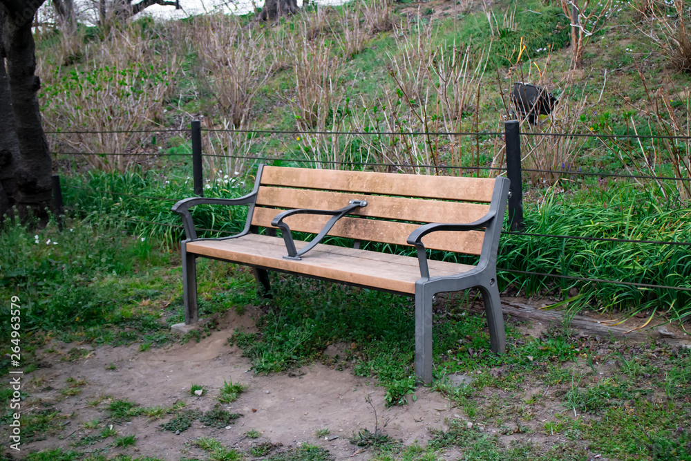 Wood park bench in the park. Outdoor concept Wood park bench in the park. Outdoor concept