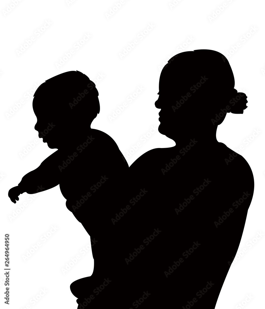 a mother and baby silhouette vector