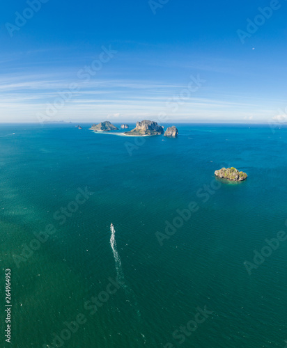 Aerial drone view of beautiful tropical Poda Island in Thailand