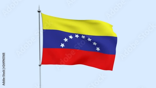 Flag of the country   Venezuela  flutters against the blue sky. 3D rendering