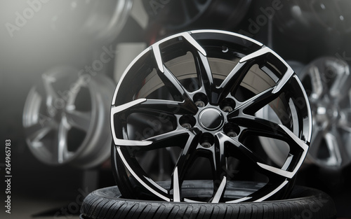 beautiful alloy wheels dark background, close up. photo