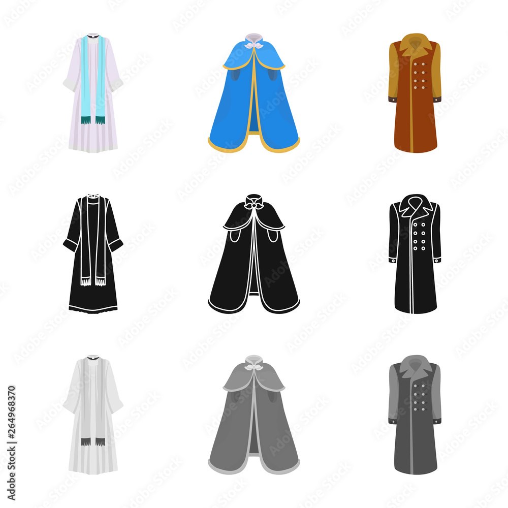 Vector illustration of material and clothing sign. Set of material and garment stock symbol for web. Vector illustration of material and clothing sign. Set of material and garment stock symbol for web.