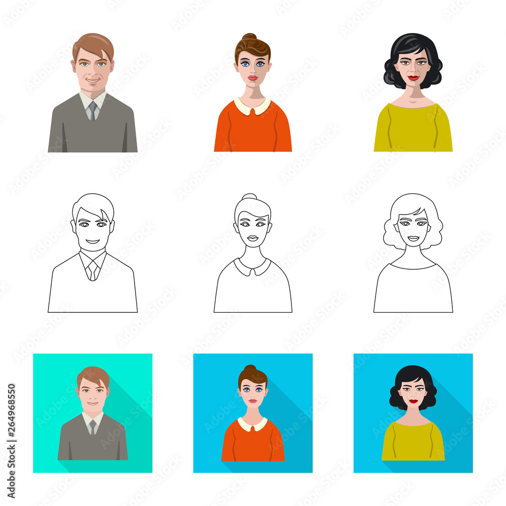 Isolated object of hairstyle and profession sign. Set of hairstyle and character stock vector illustration. Isolated object of hairstyle and profession sign. Set of hairstyle and character stock vector illustration.