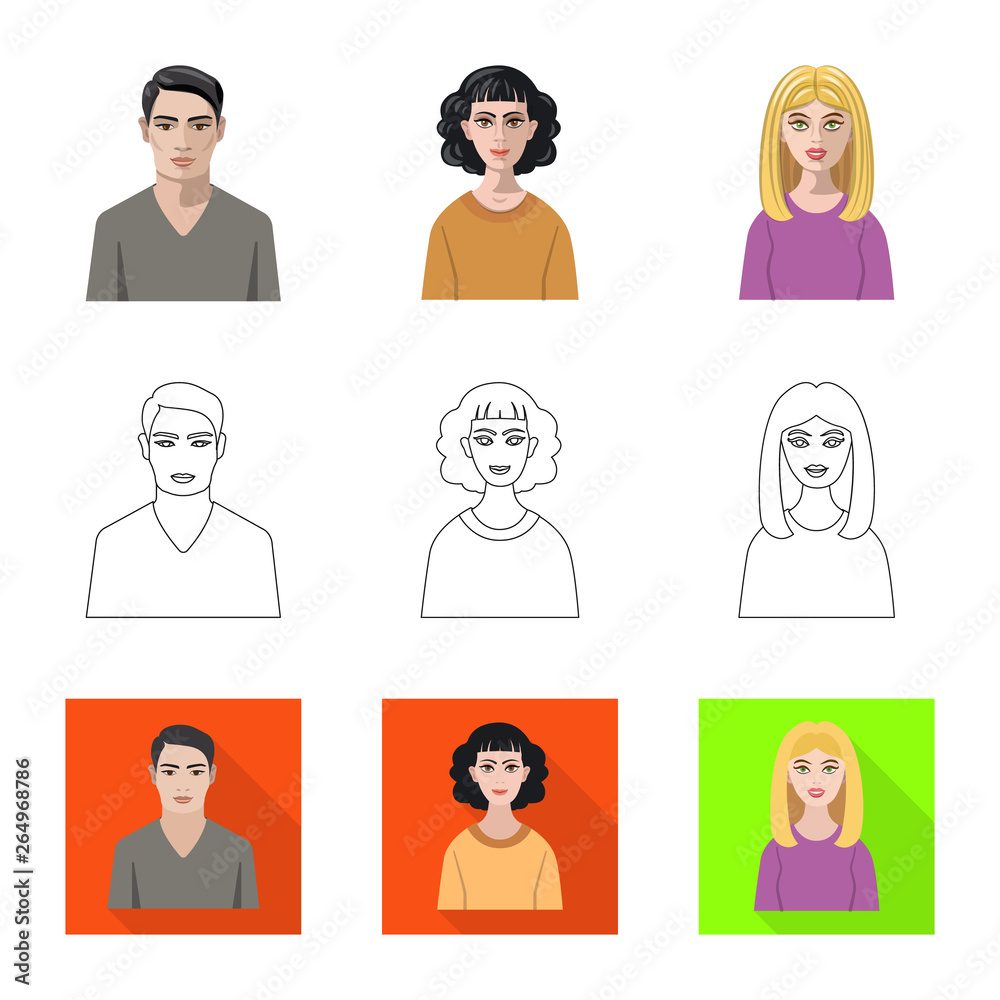 Vector illustration of hairstyle and profession symbol. Collection of hairstyle and character stock symbol for web. Vector illustration of hairstyle and profession symbol. Collection of hairstyle and character stock symbol for web.