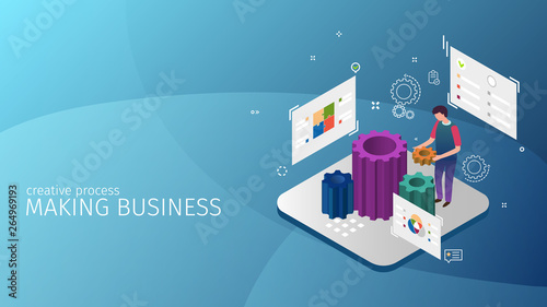 modern isometric design style conceptual composition Making Business metaphor