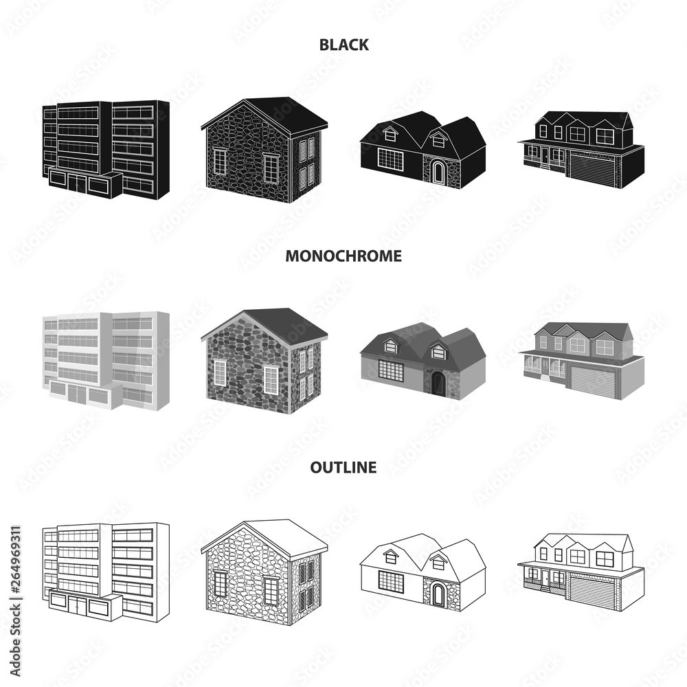 Vector design of facade and housing sign. Set of facade and infrastructure stock vector illustration. Vector design of facade and housing sign. Set of facade and infrastructure stock vector illustration.