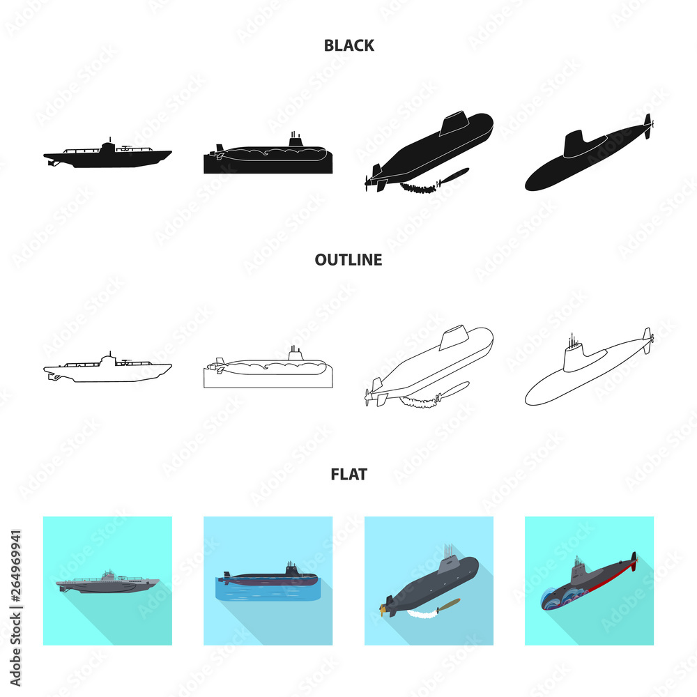 Isolated object of war  and ship sign. Collection of war  and fleet stock vector illustration.