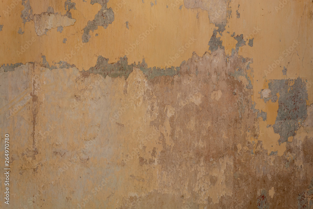 Old Damaged Concrete Dark Yellow Painted Wall Old Damaged Concrete Dark Yellow Painted Wall