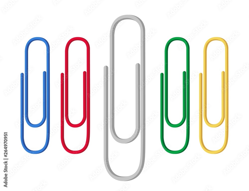 Colored paper clips red, green, blue, yellow. Flat style. Vector. Colored paper clips red, green, blue, yellow. Flat style. Vector.