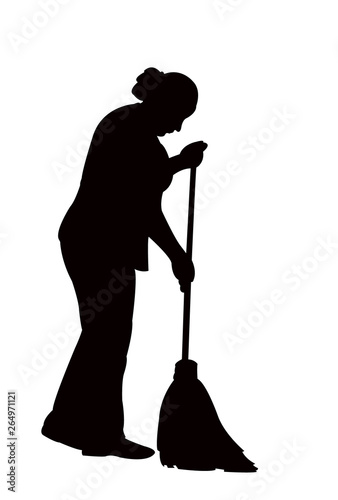 a woman cleaning the rurface, silhouette vector