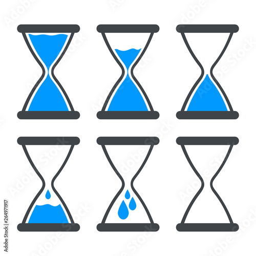 Set of icon water in hourglass. Stop global warming, stop waste concept. World water day icon. Vector illustration