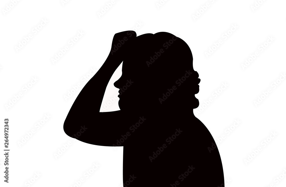 a woman suffering headache, silhouette vector