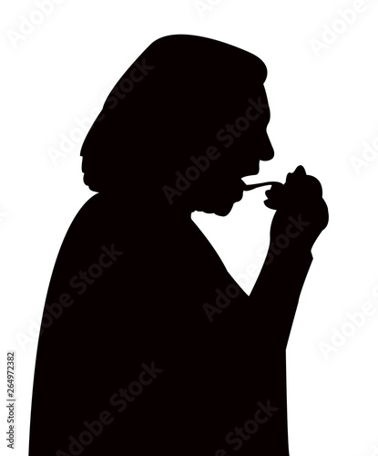 a woman eating silhouette vector