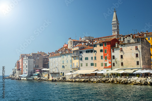 Coastal town of Rovinj, Istria, Croatia. Rovinj - beautiful antique city, yachts and Adriatic Sea.