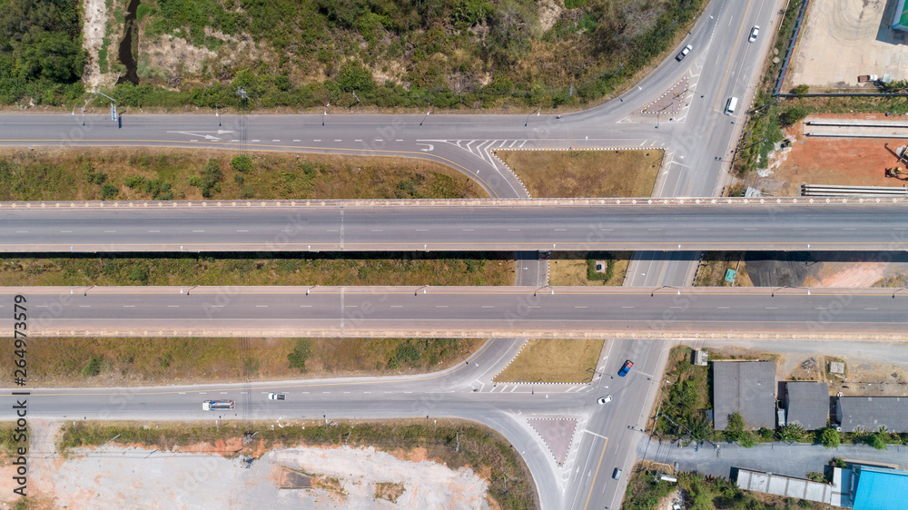 Aerial view from drone shot of highway road