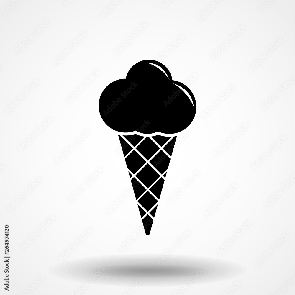 Ice cream cone icon isolated. Modern sweet vanilla desert sign. Trendy vector chocolate cram symbol for web site design, button to mobile app. Logo illustration.
