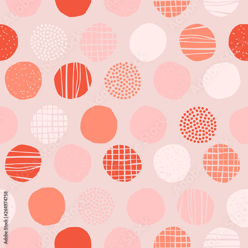 Geometric seamless pattern with polka dot background. Modern freehand texture. Vector illustration for print, wrapping paper, design.