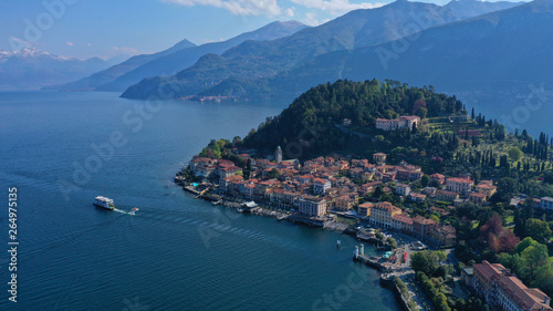 Aerial drone photo of iconic village of Bellagio in lake Como one of the most beautiful and deepest in Europe  Lombardy  Italy