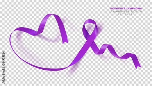 Hodgkins Lymphoma Awareness Month. Violet Color Ribbon Isolated On Transparent Background. Vector Design Template For Poster.