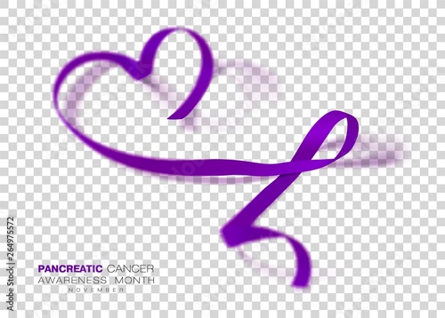 Pancreatic Cancer Awareness Month. Purple Color Ribbon Isolated On Transparent Background. Vector Design Template For Poster.